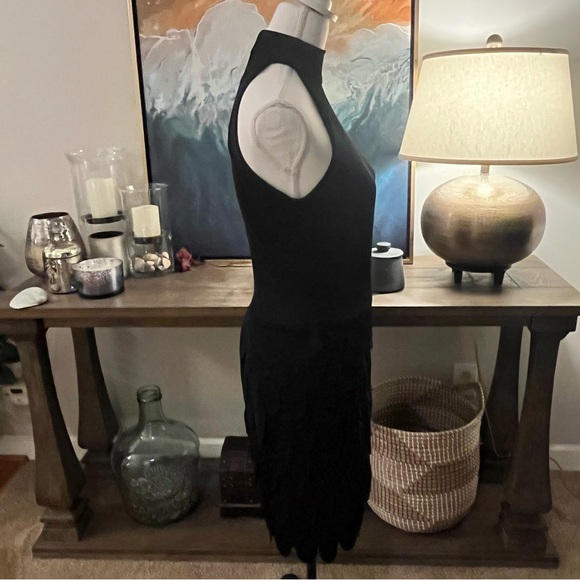 Tadashi Shoji Little Black Dress High Neck Tie Tiered Cocktail LBD XS - Picture 6 of 11